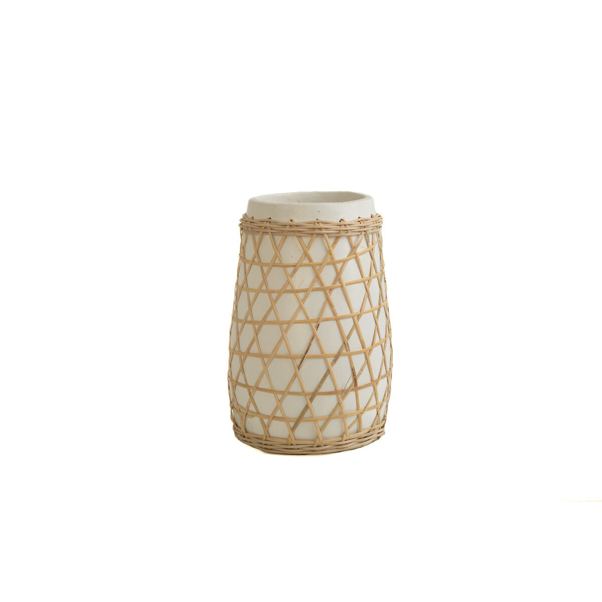 Vase Romimex White Ceramic Rattan 20 x 30 x 20 cm