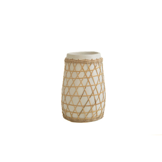 Vase Romimex White Ceramic Rattan 20 x 30 x 20 cm Romimex