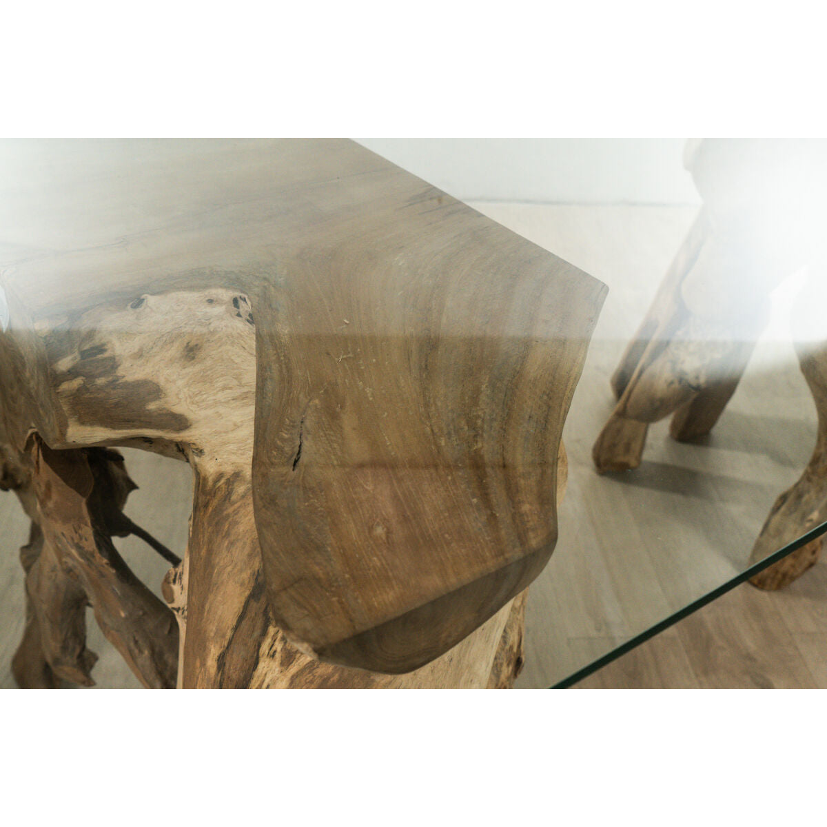 Dining Table Romimex Natural Glass Teak 180 x 75 x 100 cm