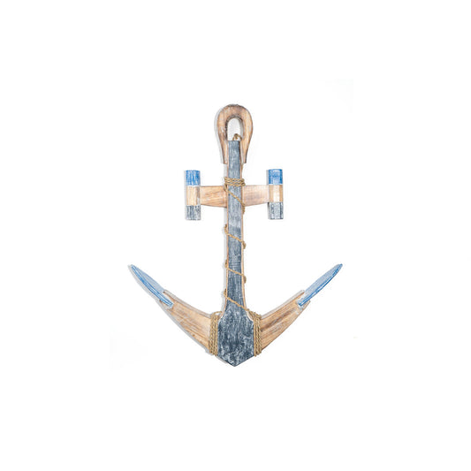 Wall mounted coat hanger Romimex Blue Natural Wood Anchor 53 x 60 x 4 cm Romimex