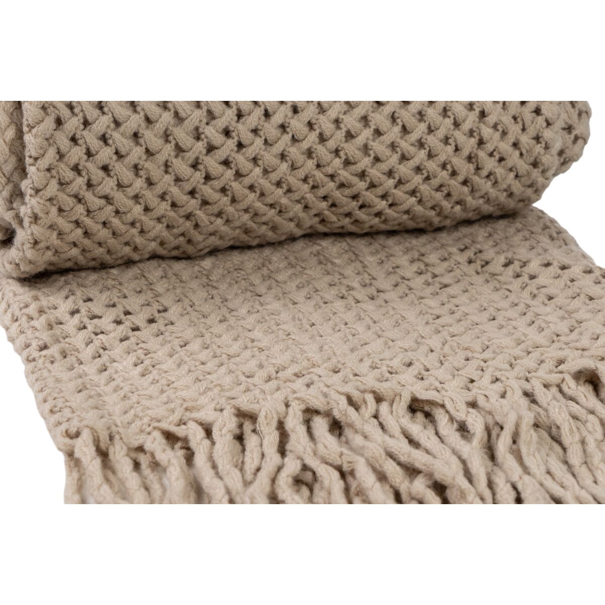 Blanket Romimex Beige With tassles 130 x 200 x 1 cm