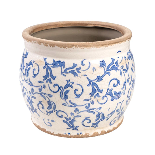 Planter Romimex Blue White Porcelain 25 x 21 x 25 cm