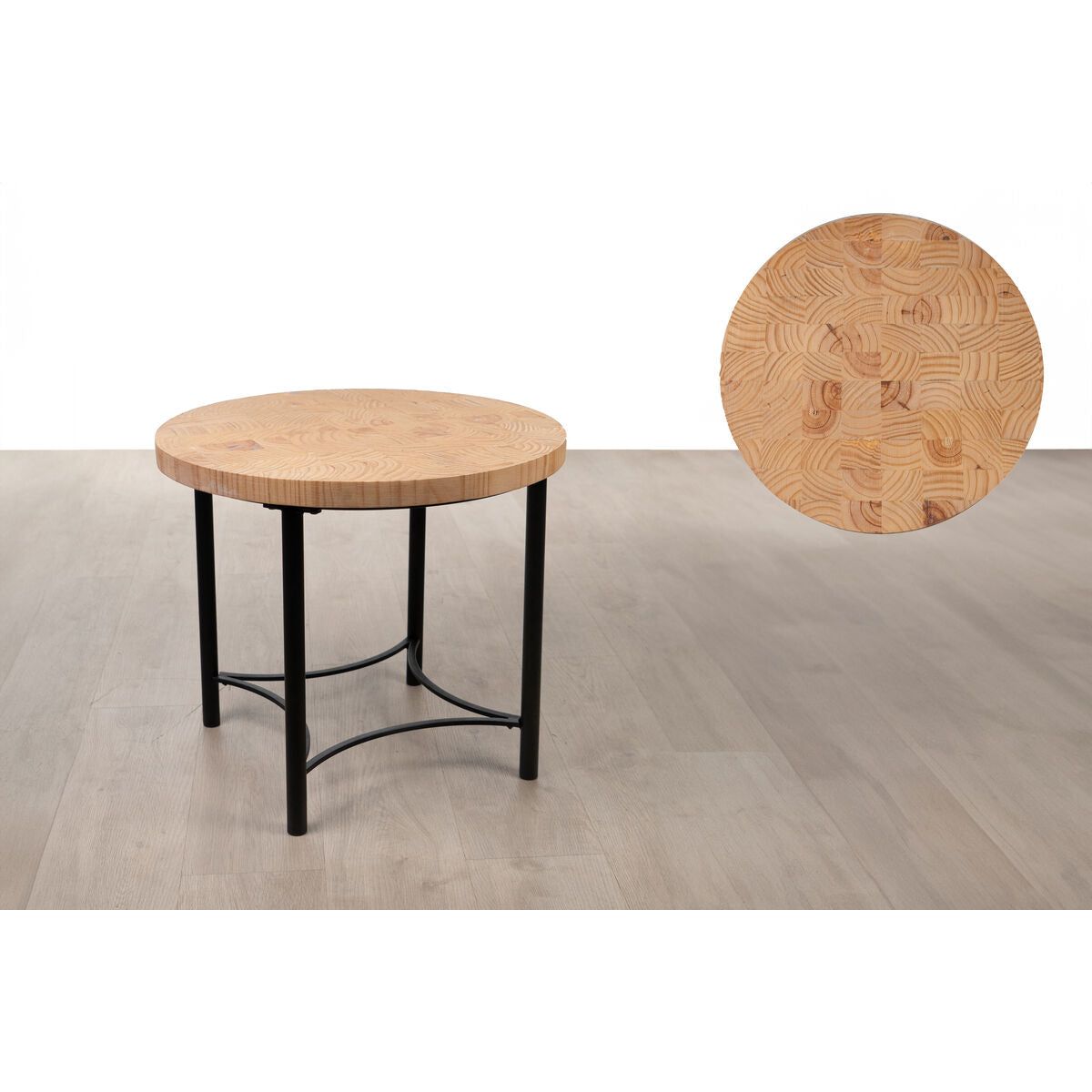 Side table Romimex Black Natural Metal Pine 50 x 52 x 50 cm