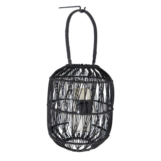 Lantern Romimex Black Metal wicker Glass 29 x 51 x 29 cm