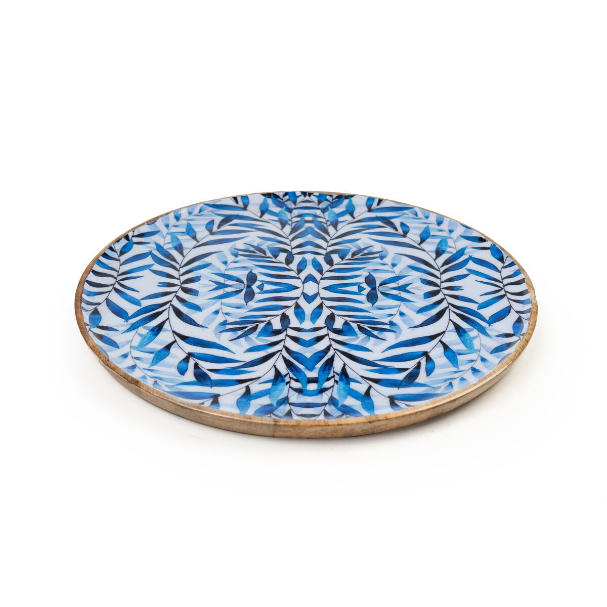 Snack tray Romimex Blue White Mango wood Circular 30 x 2 x 30 cm