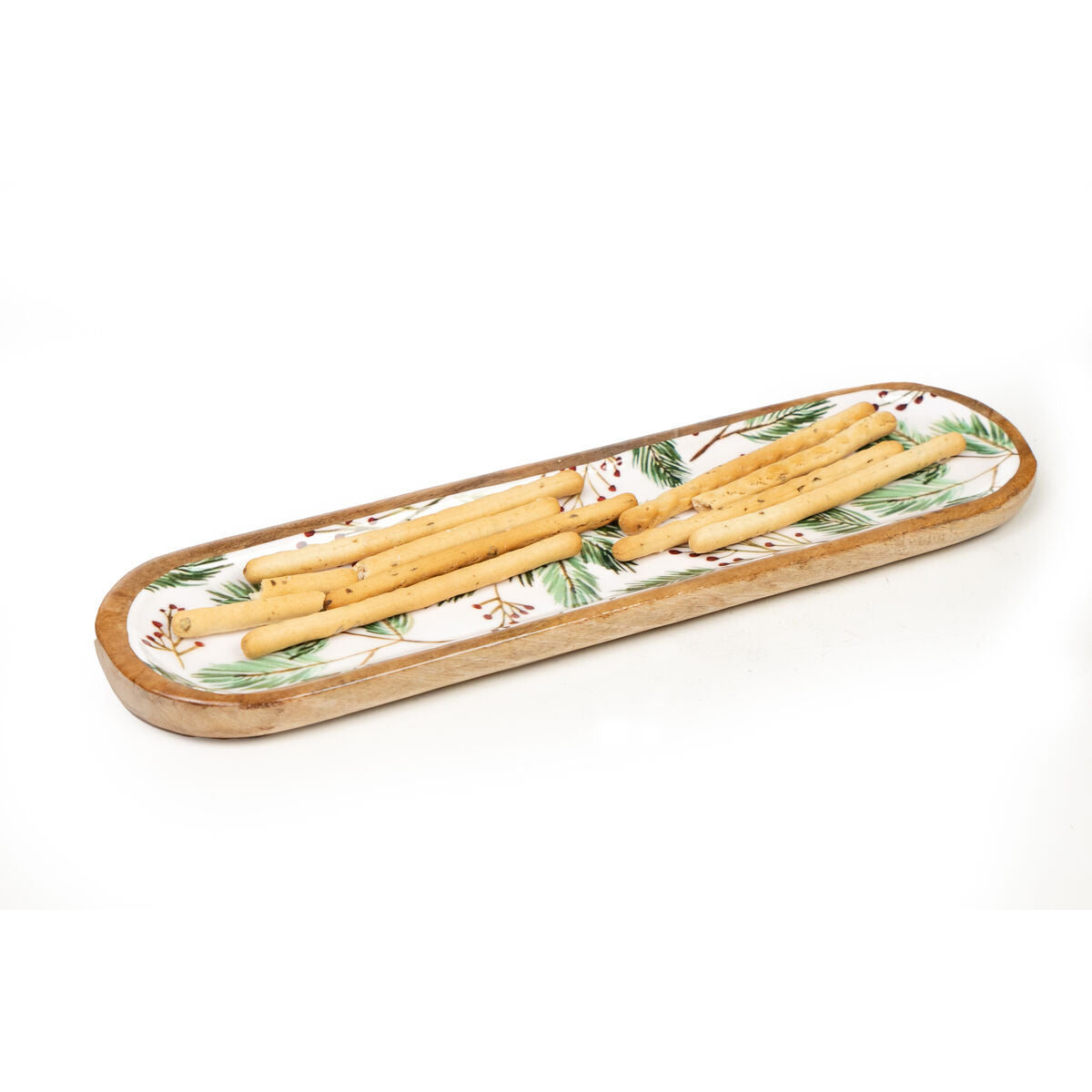 Snack tray Romimex White Green Mango wood Oval Sheets 40 x 2 x 10 cm