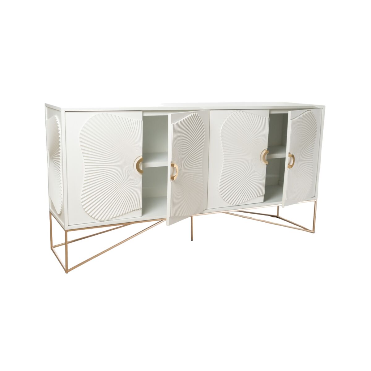 Sideboard Romimex White Golden Metal MDF Wood 157 x 80 x 38 cm Romimex