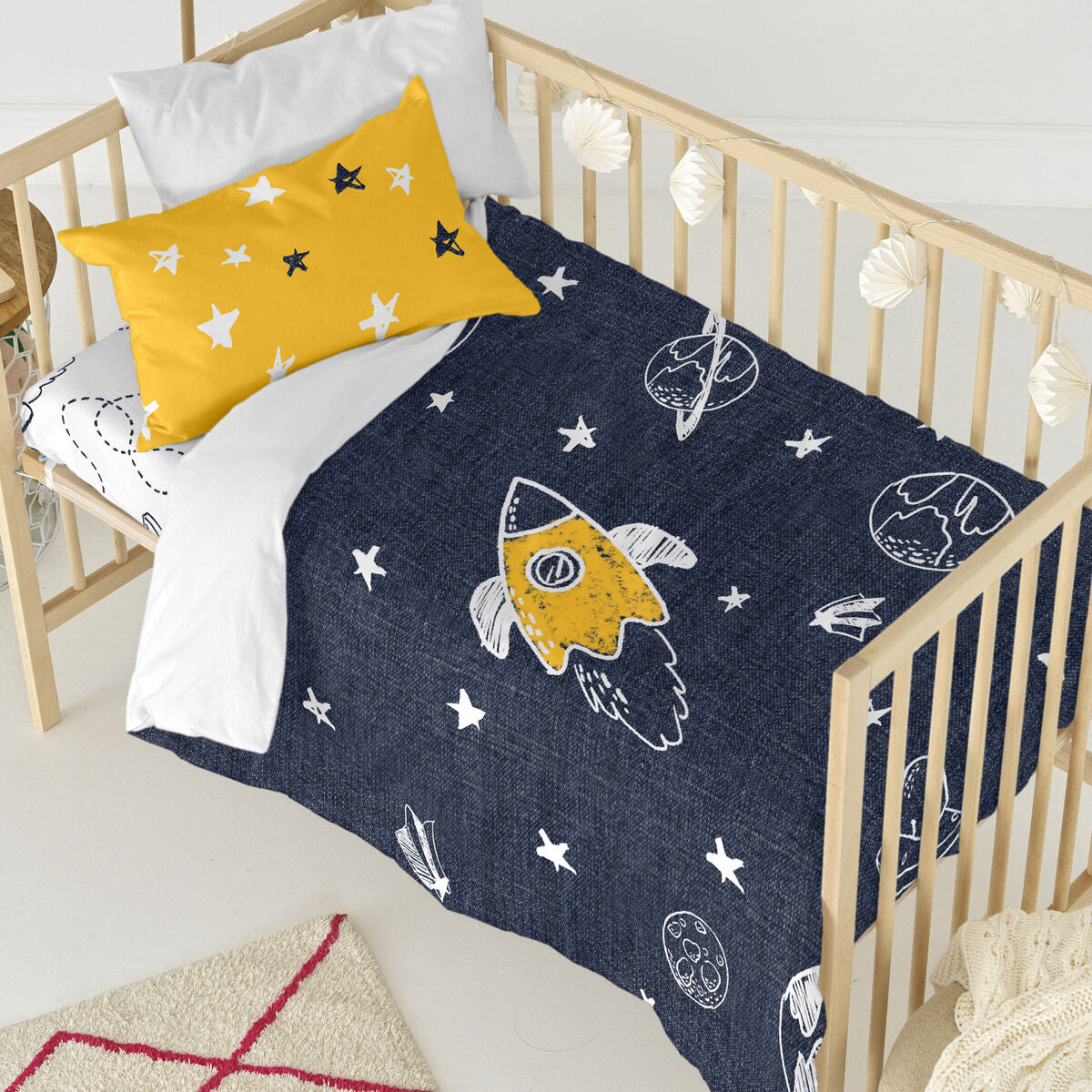 Duvet cover set HappyFriday Mr Fox Starspace Multicolour Baby Crib 2 Pieces