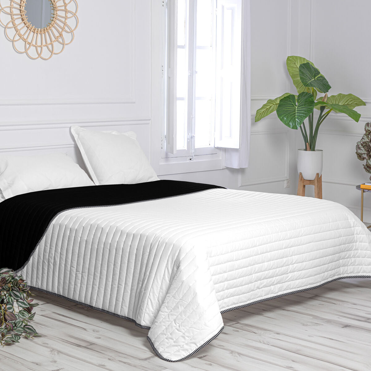 Reversible Bedspread HappyFriday Basic Dash Black 180 x 260 cm