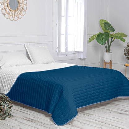 Reversible Bedspread HappyFriday Basic Dash White Navy Blue 180 x 260 cm