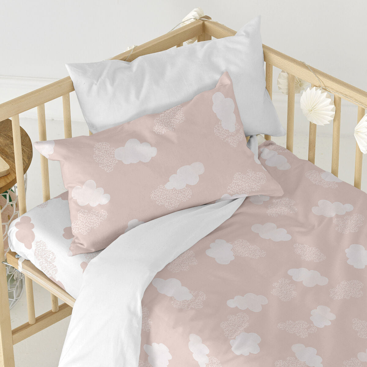 Duvet cover set HappyFriday Basic Kids Pink Baby Crib 2 Pieces