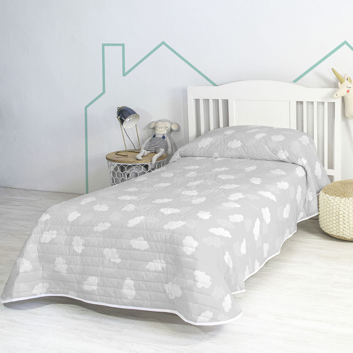 Bedspread (quilt) HappyFriday Basic Kids Grey 200 x 260 cm Clouds