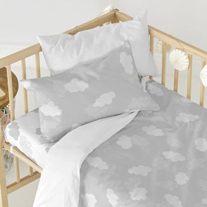 Duvet cover set HappyFriday Basic Kids Grey Baby Crib 2 Pieces HappyFriday