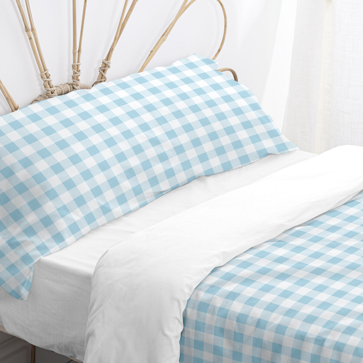 Duvet cover set HappyFriday Basic Kids Blue Single Gingham 2 Pieces