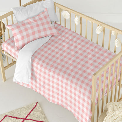 Duvet cover set HappyFriday Basic Kids Pink Baby Crib Gingham 2 Pieces