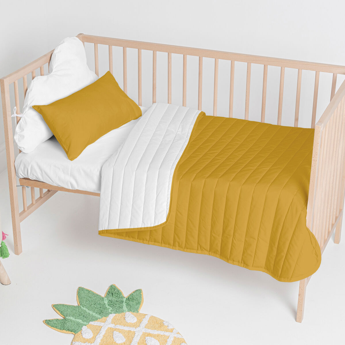 Bedspread (quilt) HappyFriday Basic Kids Dash Mustard 100 x 130 cm