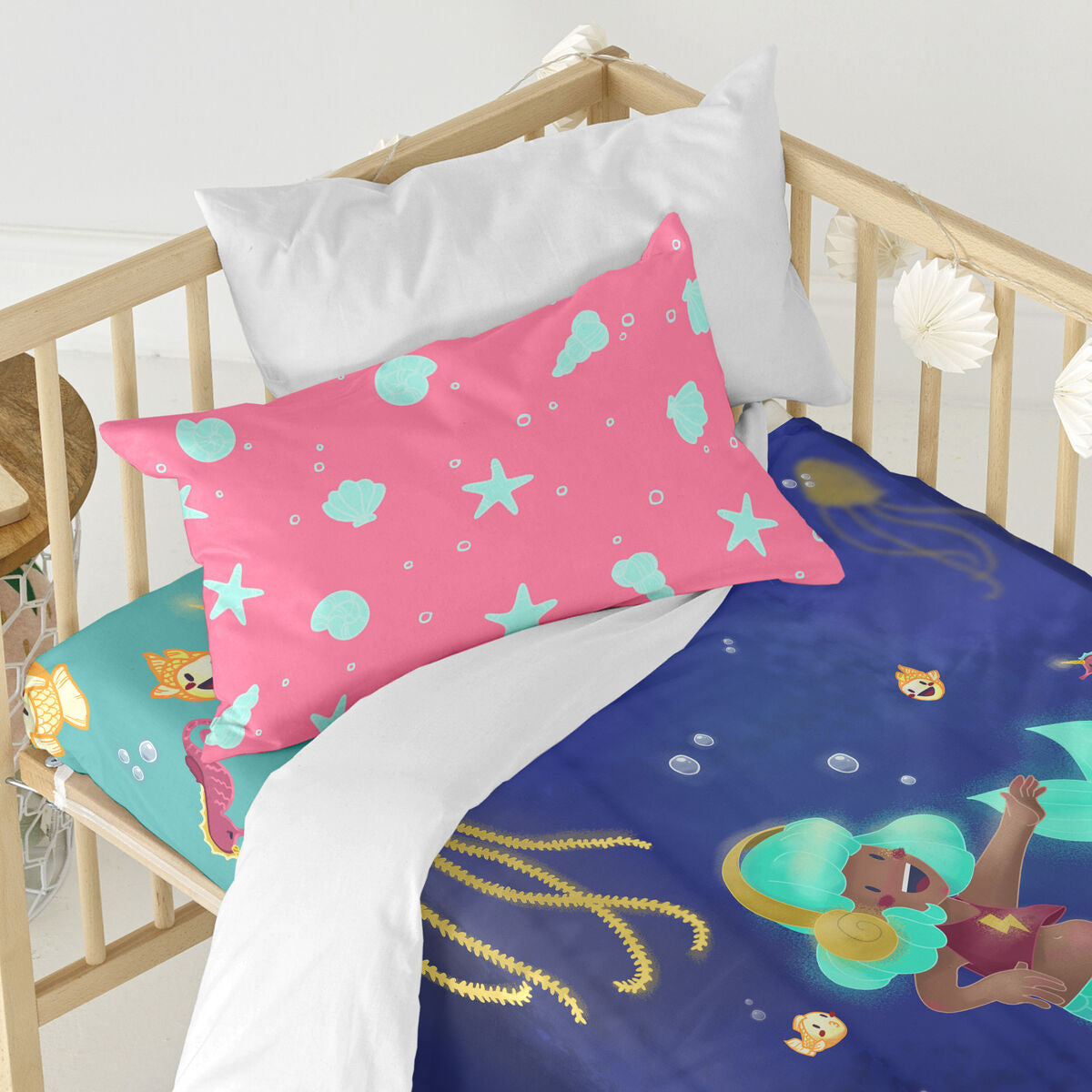 Duvet cover set HappyFriday Mr Fox Happy mermaid Multicolour Baby Crib 2 Pieces