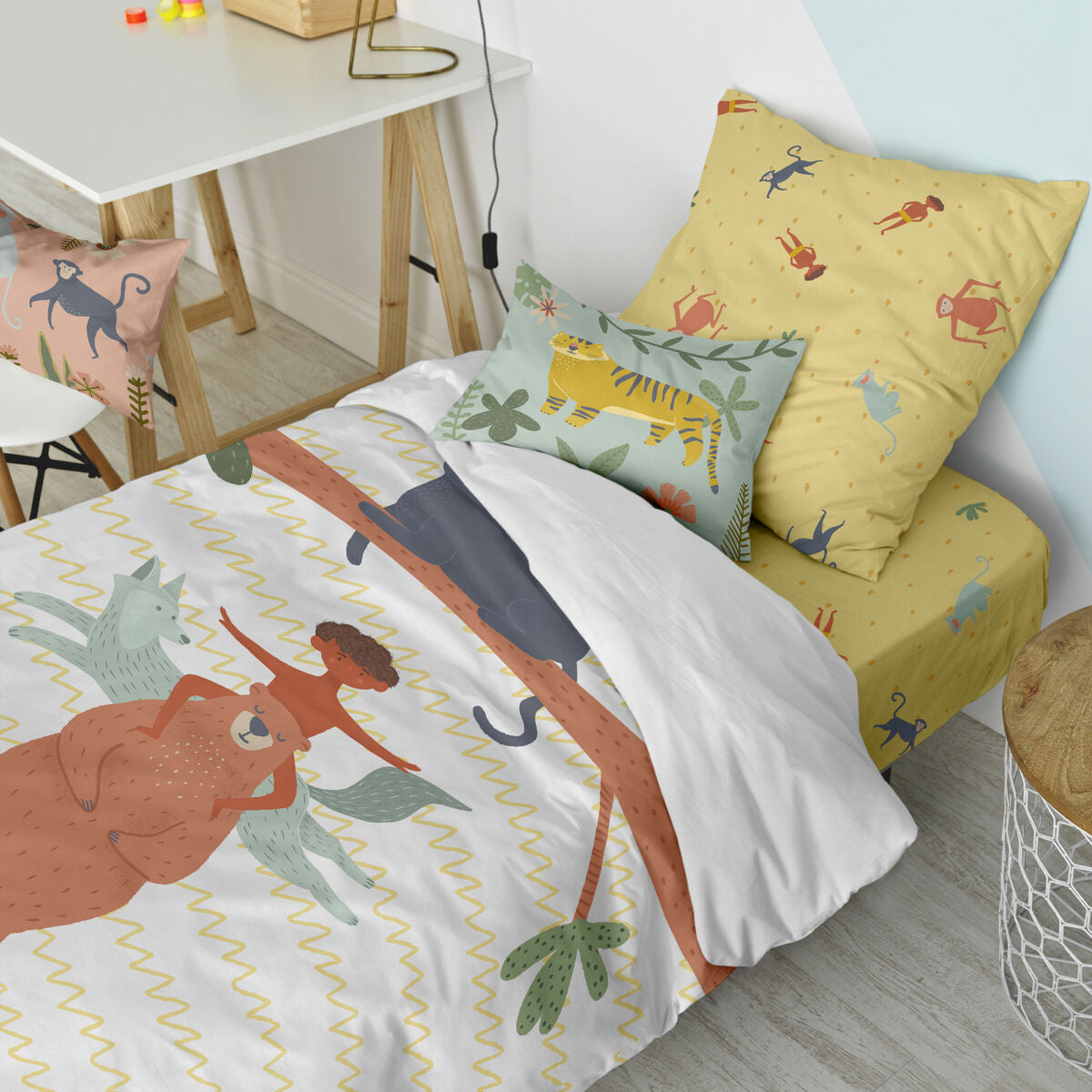 Duvet cover set HappyFriday Mr Fox Jungle life Multicolour Single 2 Pieces