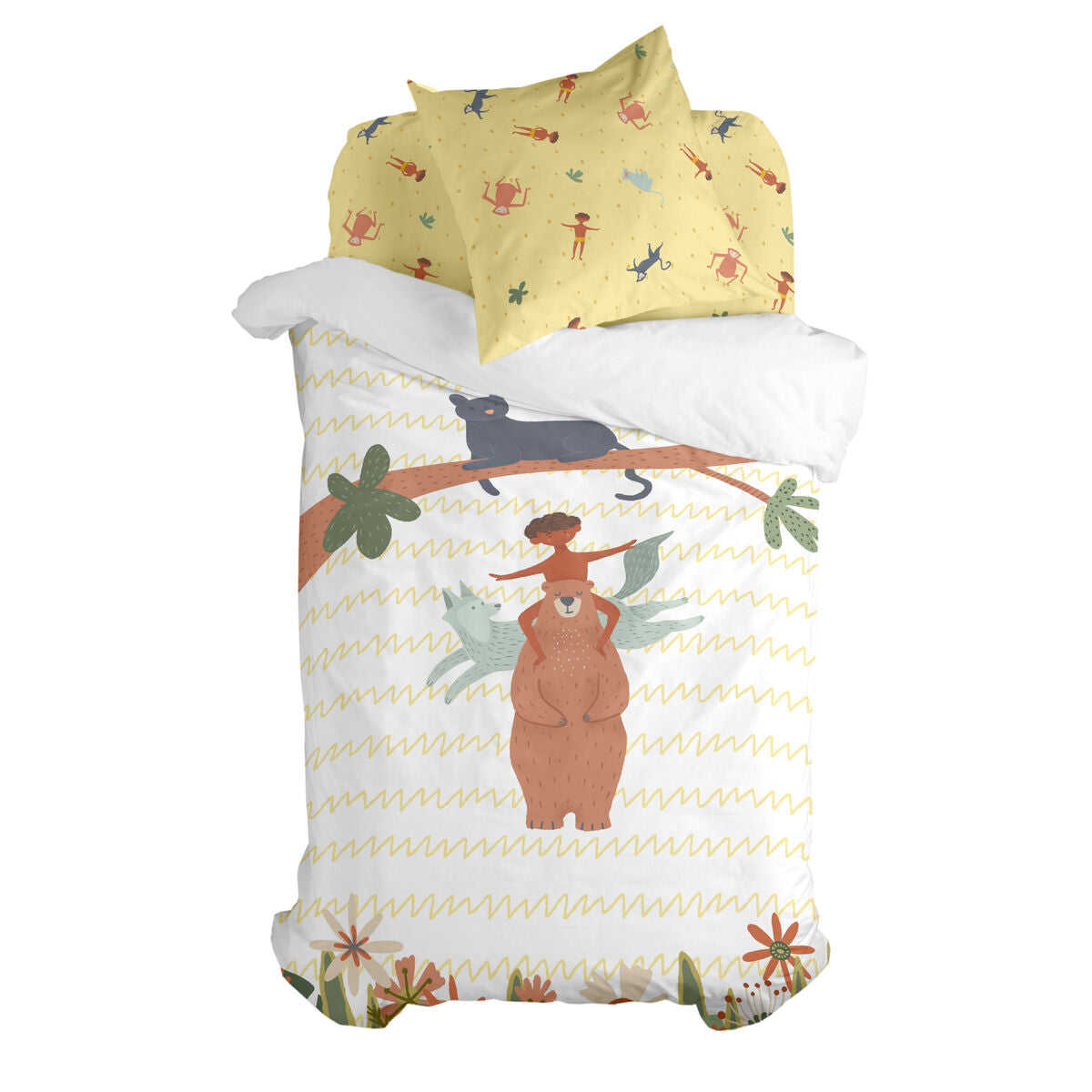 Duvet cover set HappyFriday Mr Fox Jungle life Multicolour Single 2 Pieces