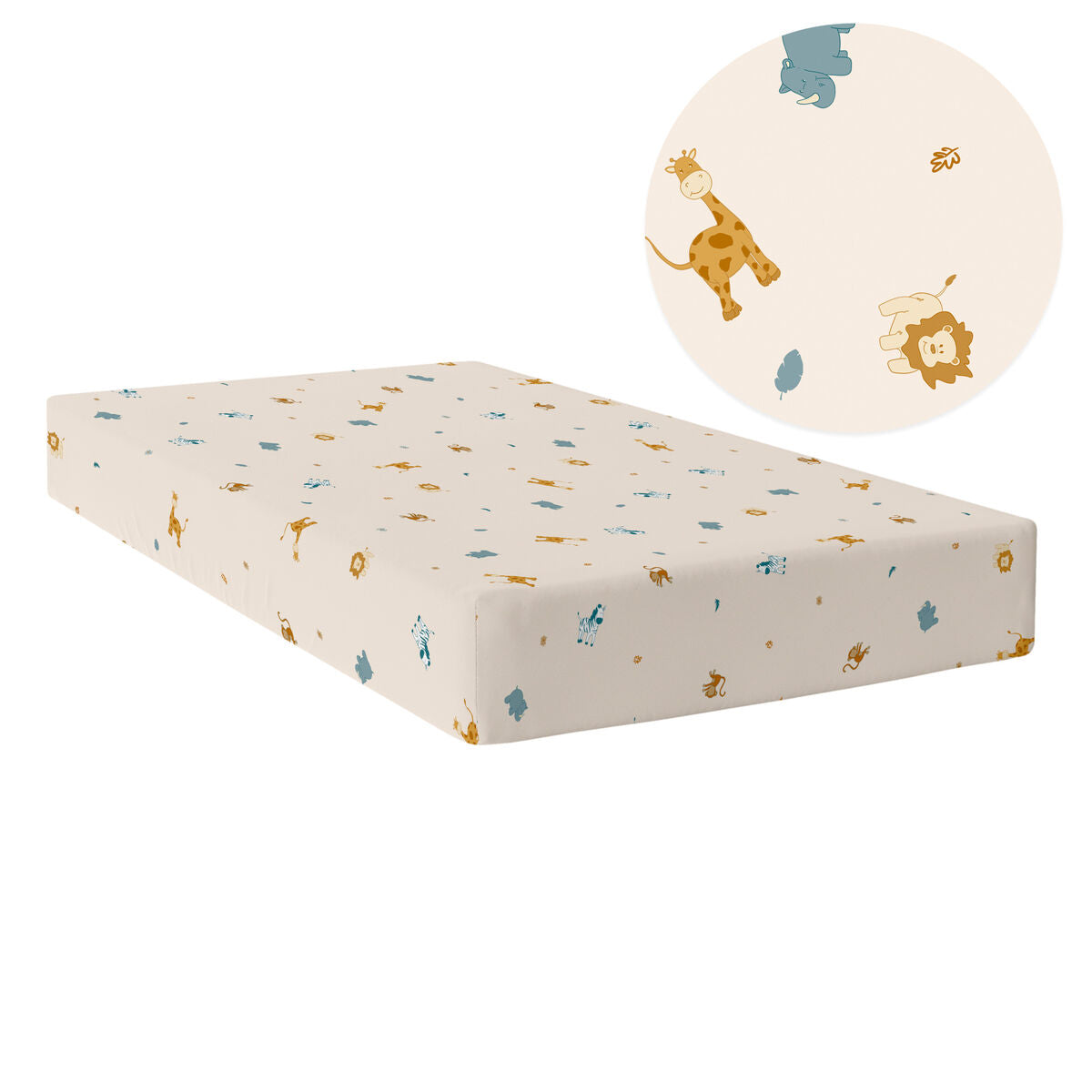 Fitted sheet HappyFriday Beige Multicolour 90 x 200 x 32 cm animals