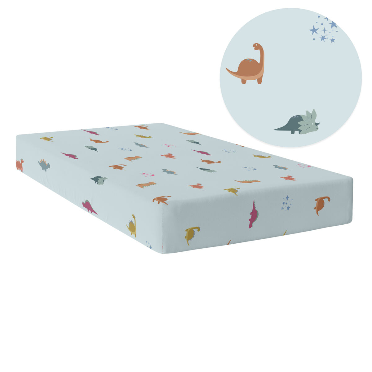 Fitted sheet HappyFriday Mini dinosaur Multicolour 105 x 200 x 32 cm