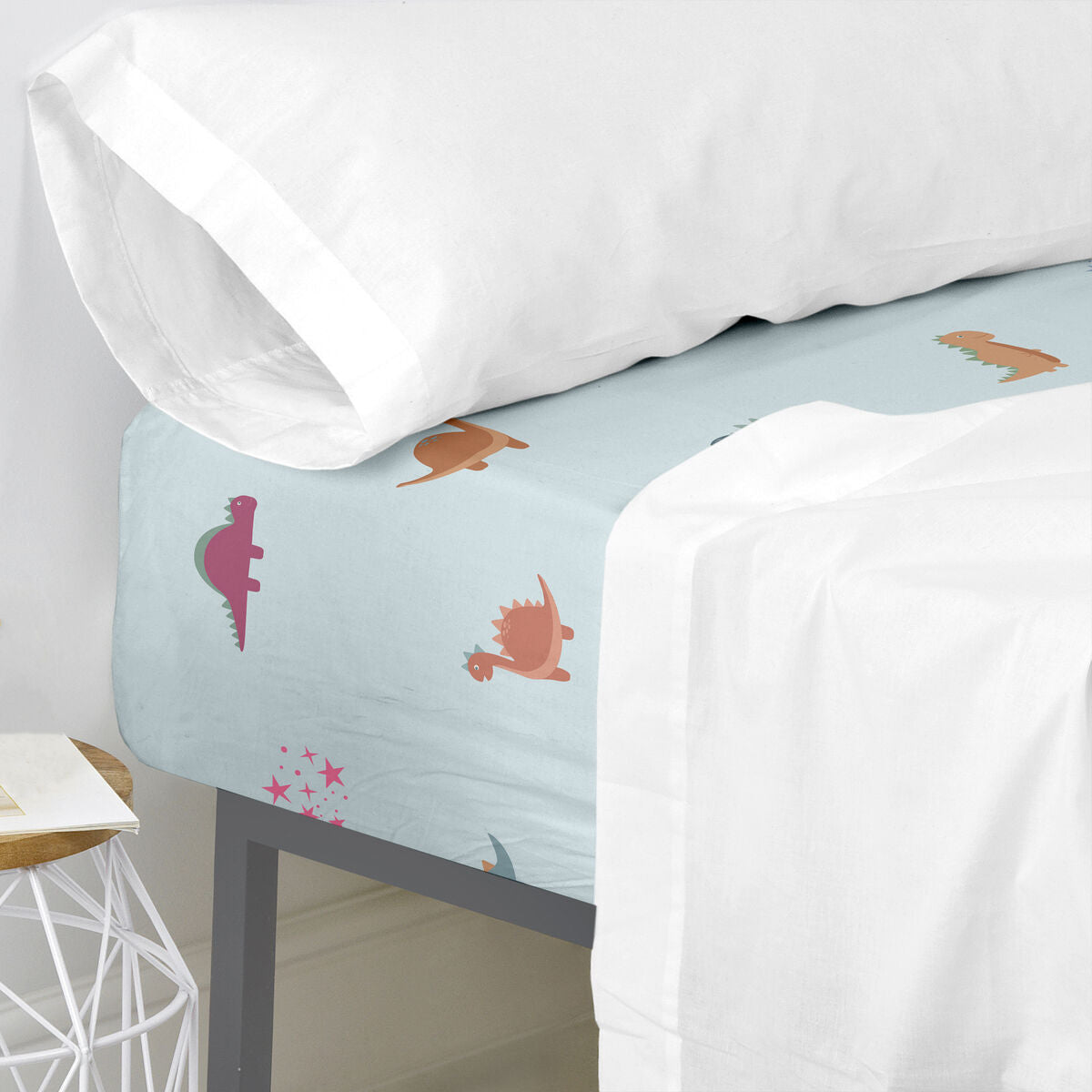 Fitted sheet HappyFriday Mini dinosaur Multicolour 105 x 200 x 32 cm