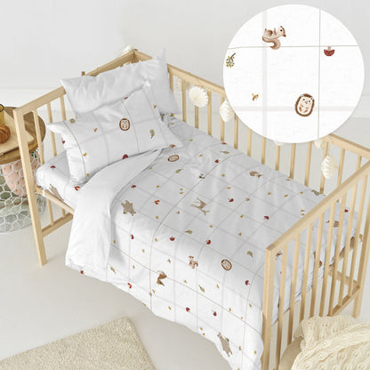 Duvet cover set HappyFriday Mini Woods animals Multicolour Baby Crib 2 Pieces