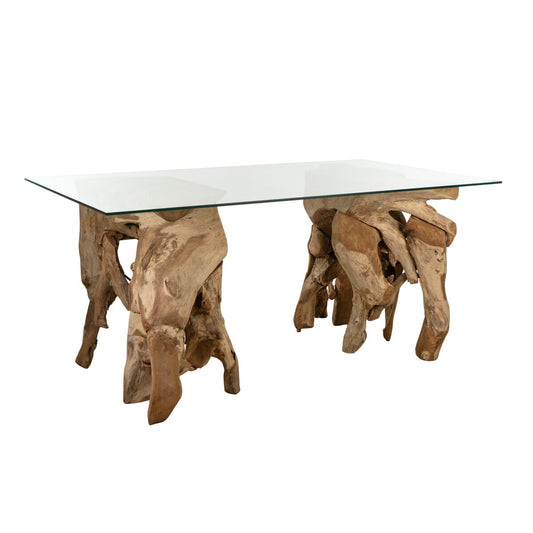 Dining Table Romimex Natural Glass Teak 180 x 75 x 100 cm Romimex