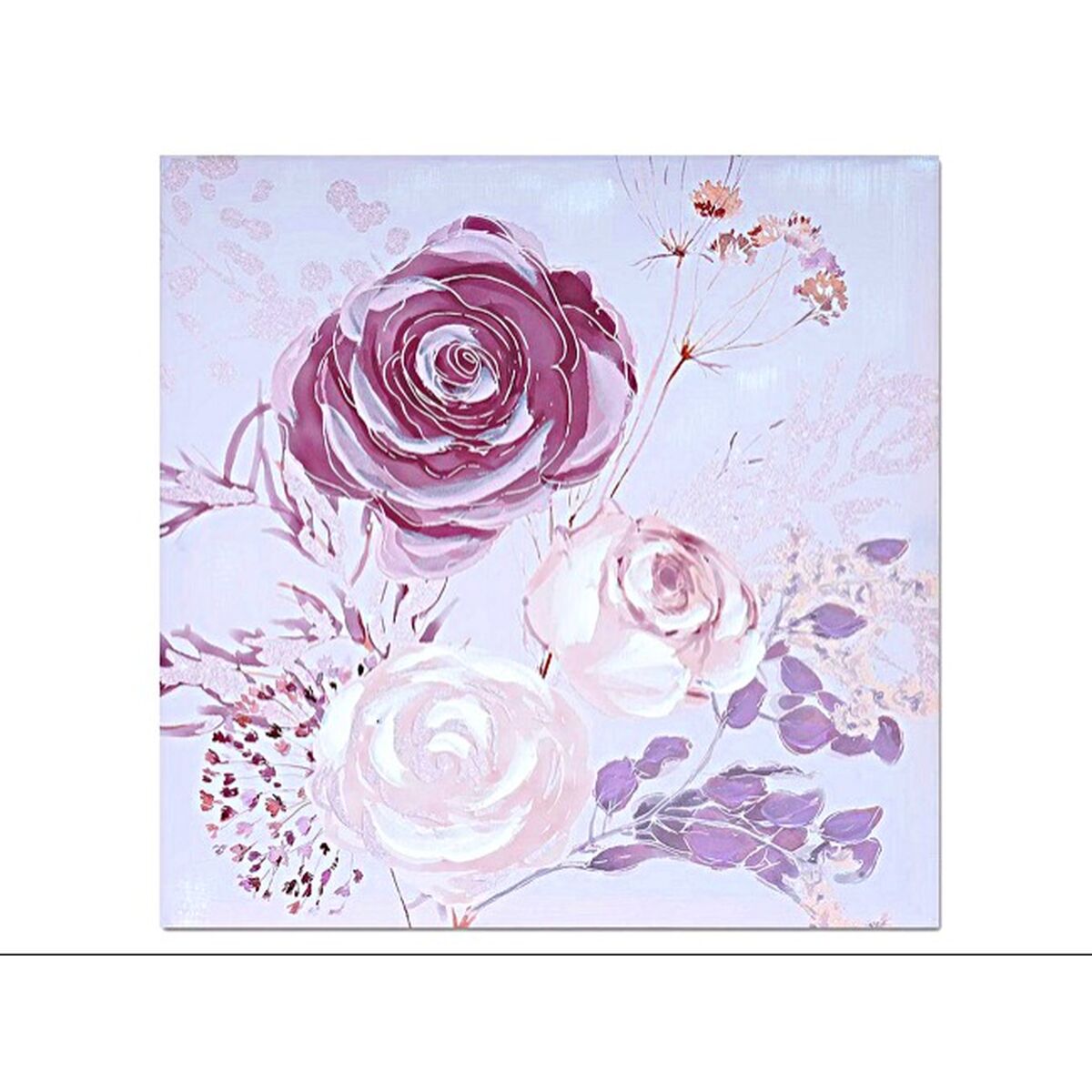 Painting Romimex Pink Canvas Roses 60 x 60 x 3 cm