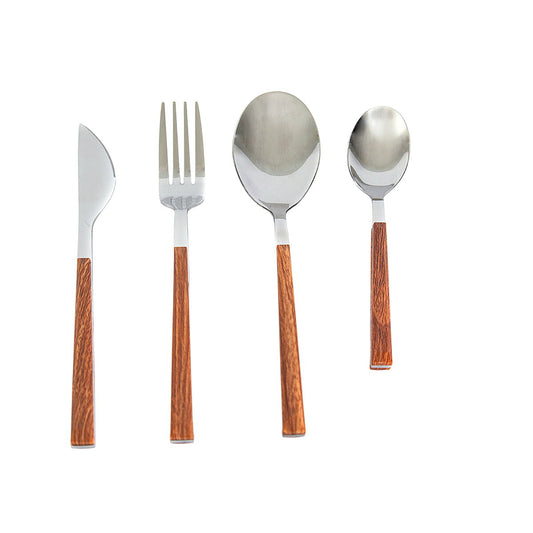 Cutlery set Romimex Brown Silver Stainless steel Plastic 28 x 4 x 18 cm 4 Pieces Romimex