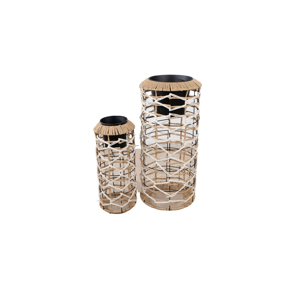 Set of Planters Romimex White Beige Rope (2 Pieces)