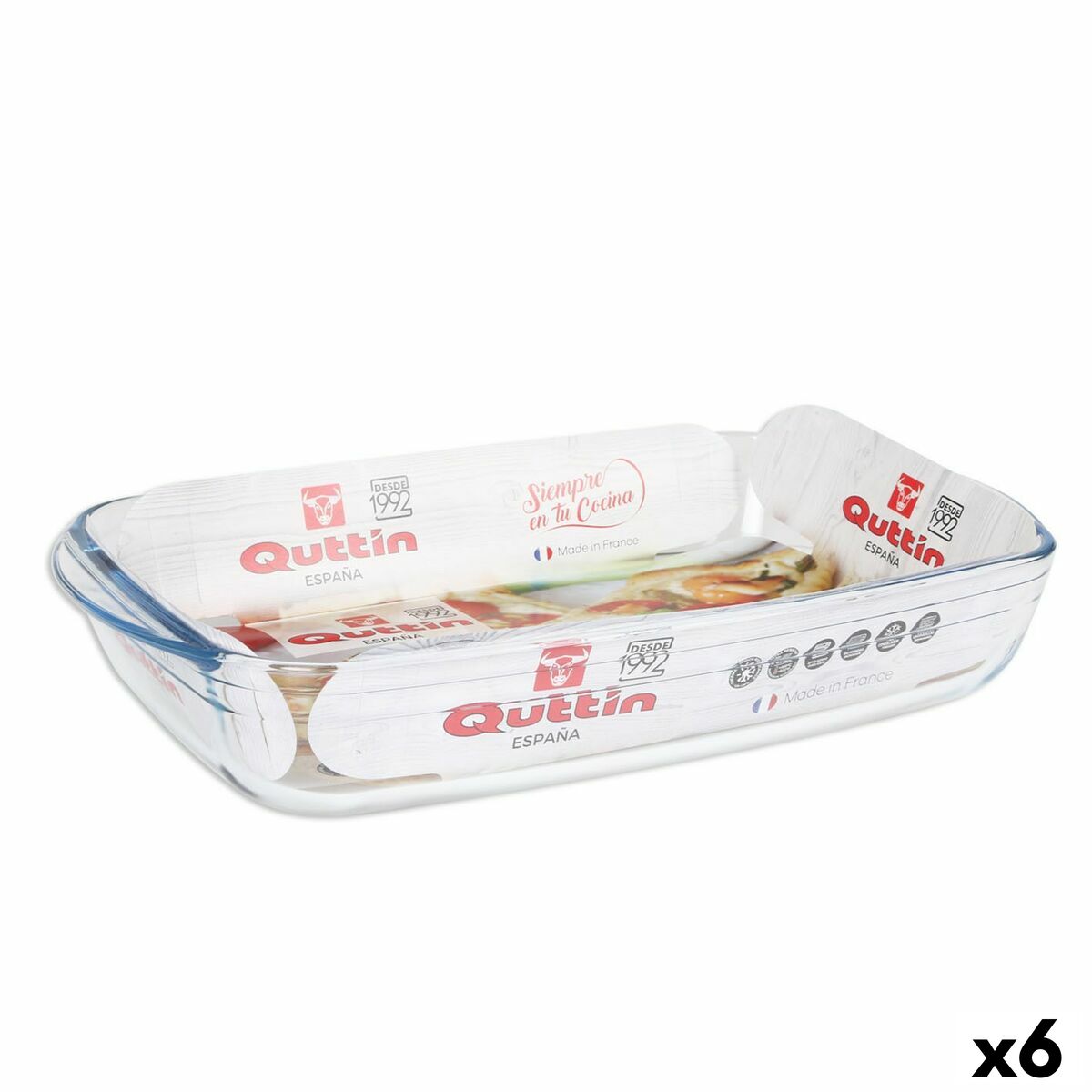 Oven Dish Quttin Transparent Glass Rectangular 4,2 L 38,8 x 23,9 x 6,6 cm (6 Units)