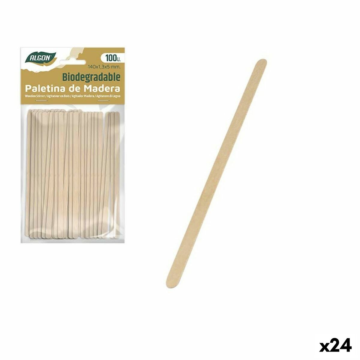 Kit of coffee stirrers Algon Wood 100 Pieces 140 x 1,3 x 5 mm (24 Units) Algon