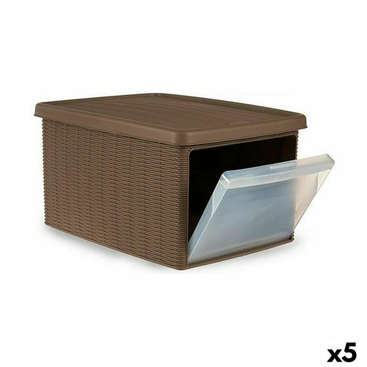 Storage Box with Lid Stefanplast Elegance Side Beige Plastic 29 x 21 x 39 cm (5 Units) Stefanplast