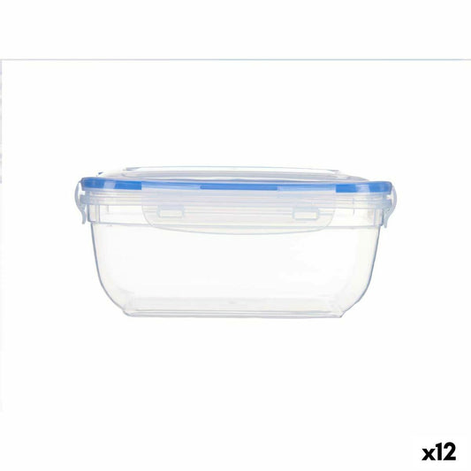 Hermetic Lunch Box Squared Transparent polypropylene 1,4 L 14,5 x 8,5 x 20 cm (12 Units) Leknes