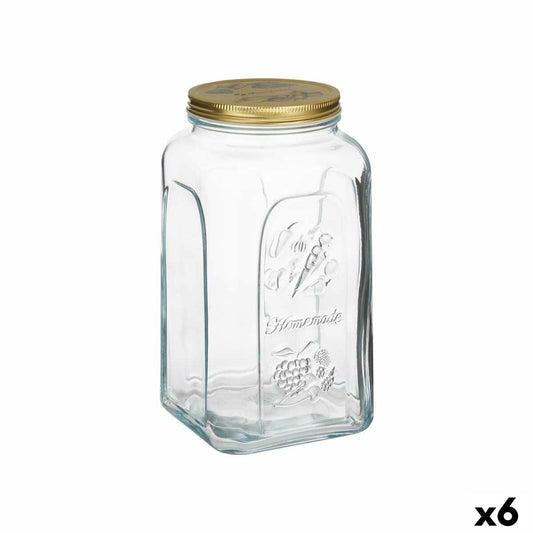 Jar Homemade Transparent Golden Metal Glass 3 L 13 x 25 x 13 cm (6 Units) Pasabahce