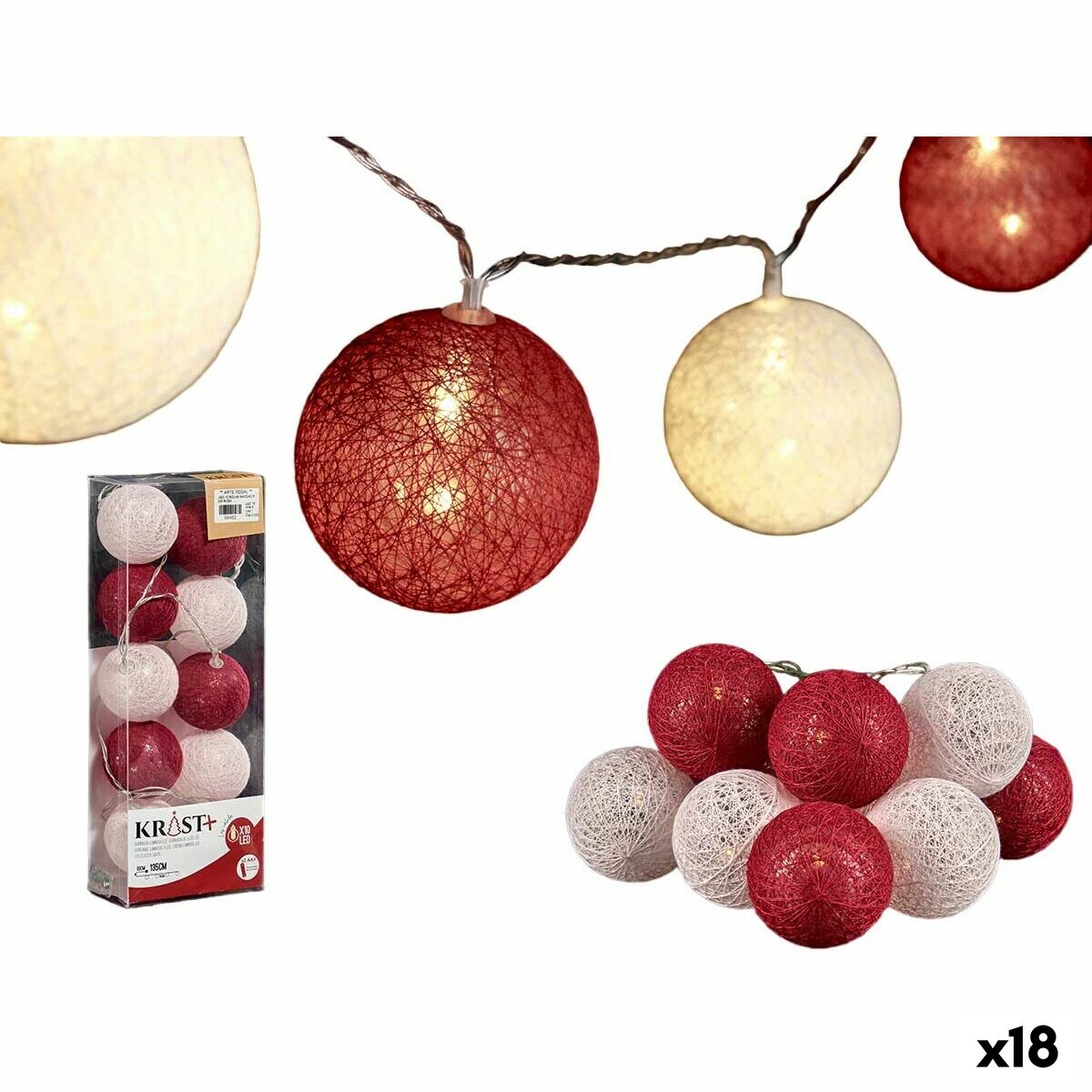 Wreath of LED Balls Ø 6 cm White Red 2 m (18 Units) Krist+