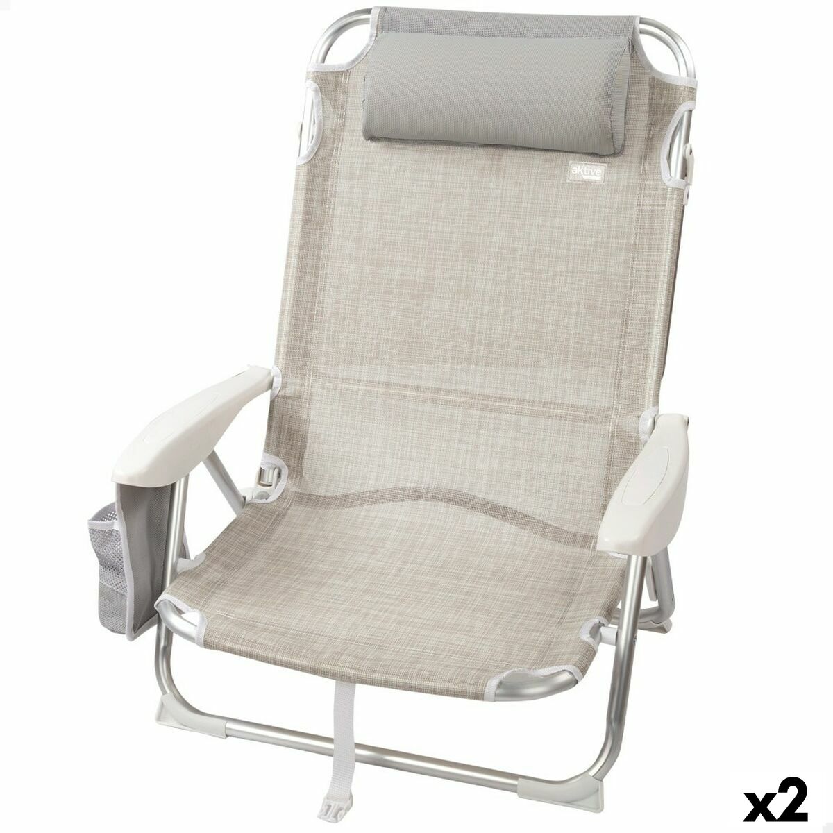 Folding Chair with Headrest Aktive Ibiza Beige 51 x 76 x 45 cm (2 Units)